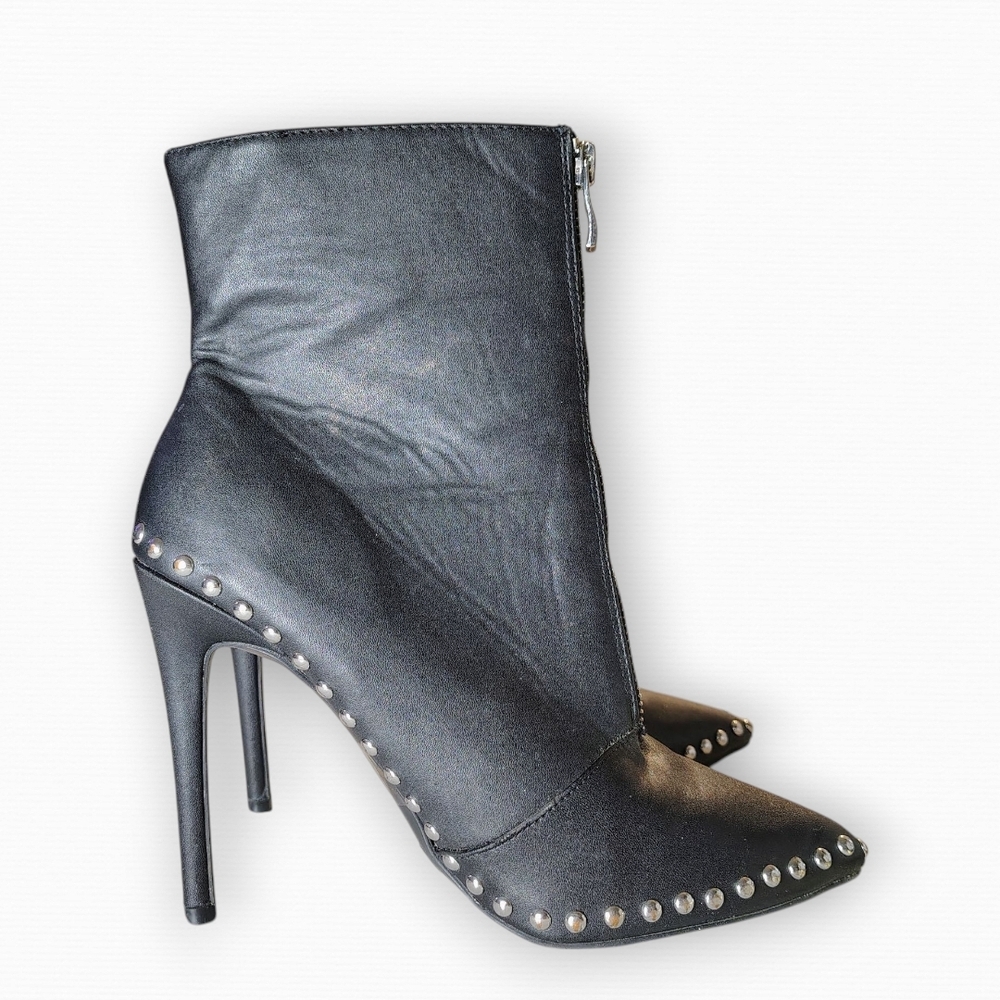 Wild Diva Black Heeled Boots with Edgy Studs